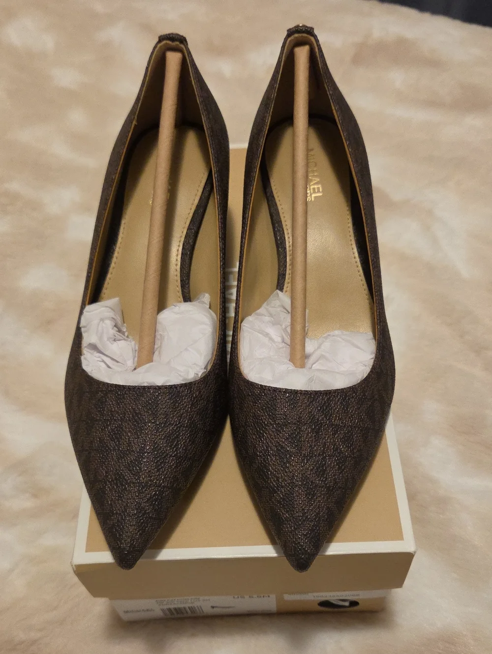 Michael Kors Dark Brown Logo-Print Pointed Kitten Heel Pump